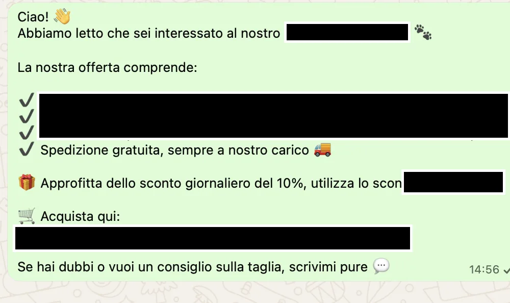 Messaggio WhatsApp di follow-up inviato in automatico